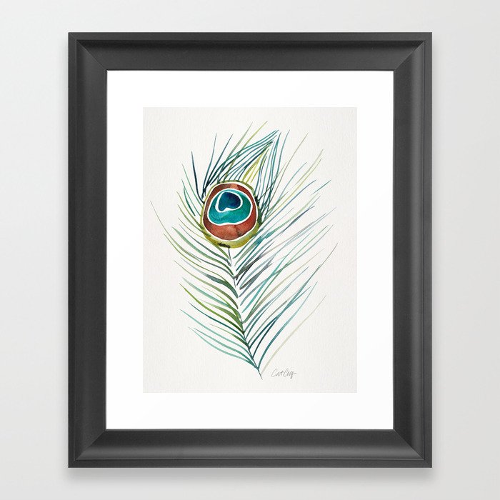 Peacock Tail Feather – Watercolor Framed Art Print