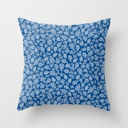 Small lace leaves white on blue Throw Pillow