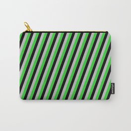 [ Thumbnail: Grey, Lime Green & Black Colored Lines Pattern Carry-All Pouch ]