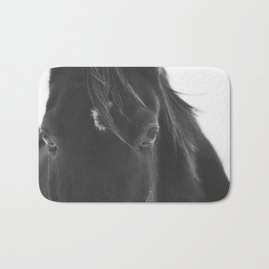Close Up Black Horse Photograph Bath Mat