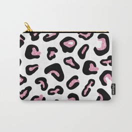 Hipster black white pink glitter leopard animal print Carry-All Pouch
