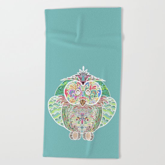 RAINBOW OWL Beach Towel