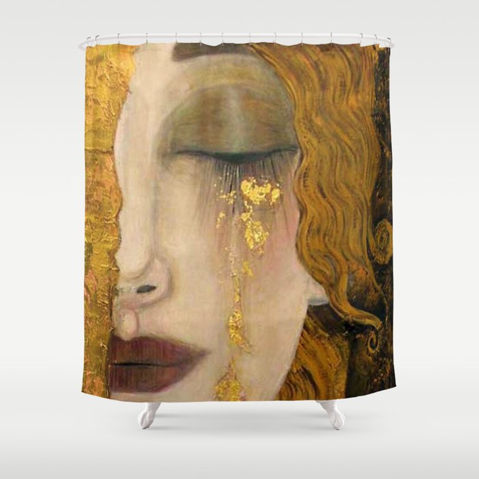 Golden Tears (Freya's Heartache) portrait painting by Gustav Klimt Shower Curtain