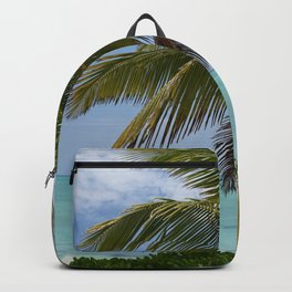 Tropical Paradise With Palm Backpack | Green, Turquoise, Colorful, Gift, Surf, Sky, Sea, Photo, Coast, Tropical 