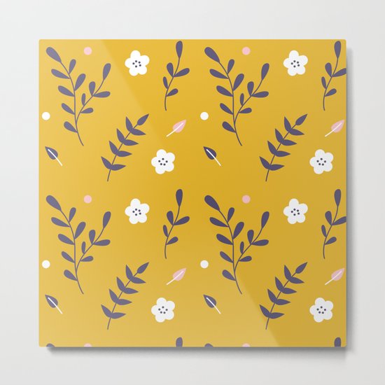 Mustard Floral Pattern Metal Print