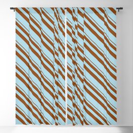 [ Thumbnail: Brown and Light Blue Colored Stripes/Lines Pattern Blackout Curtain ]