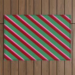 [ Thumbnail: Light Pink, Deep Pink, Dark Red & Sea Green Colored Striped Pattern Outdoor Rug ]