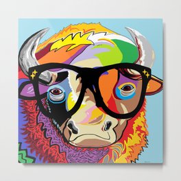 Hipster Bison "Buffalo" Metal Print
