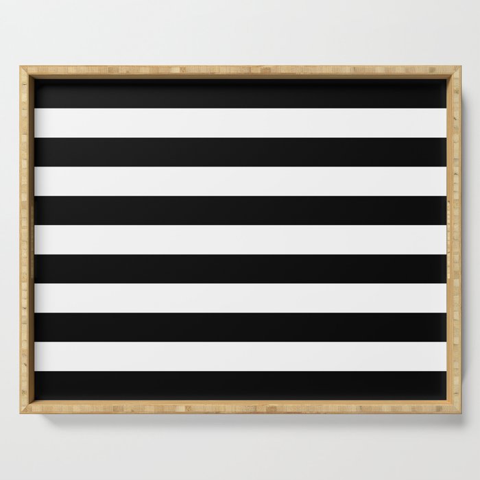 Black And White Line Stripe Minimalist Serving Tray By