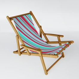 [ Thumbnail: Turquoise, Crimson, and Light Blue Colored Lined Pattern Sling Chair ]