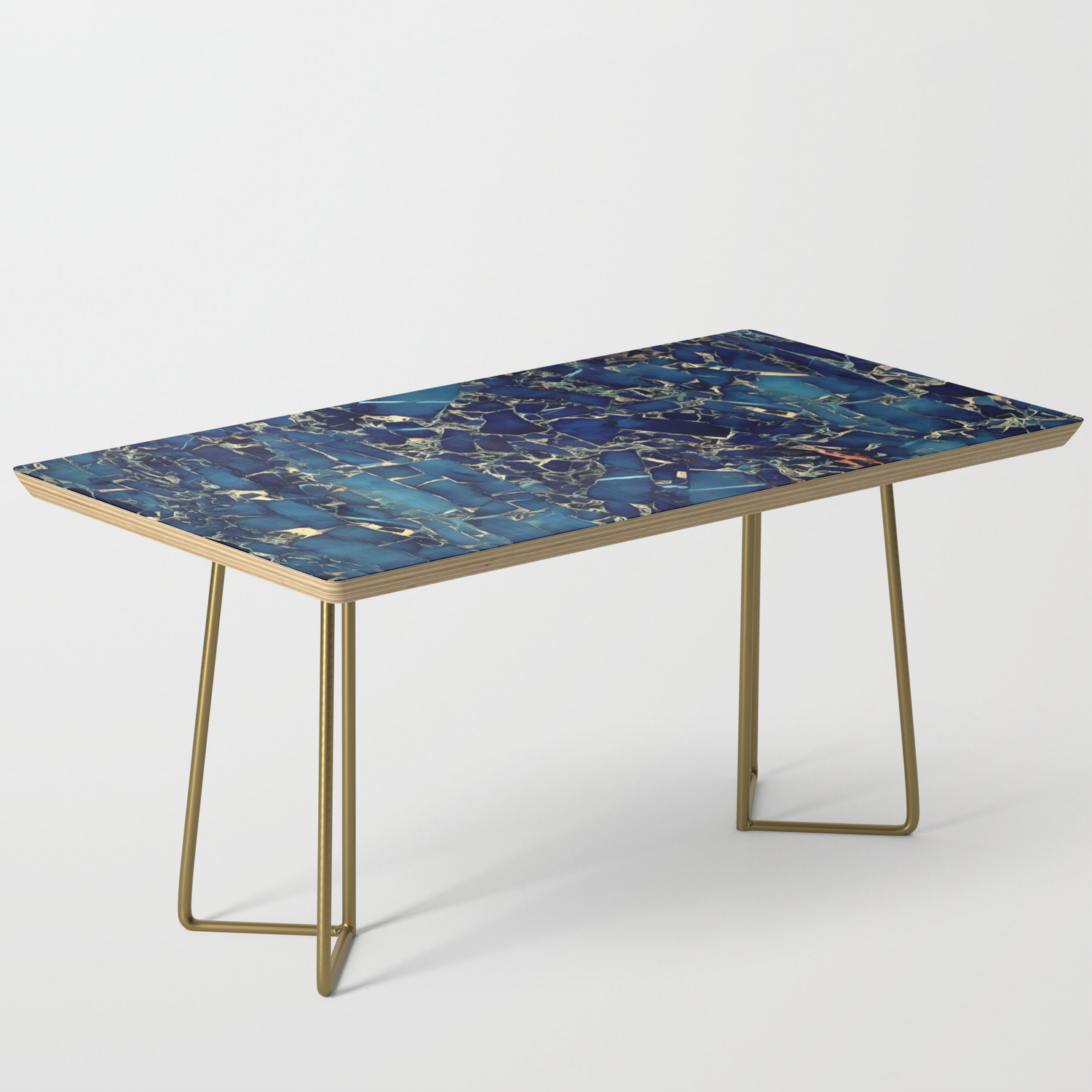 Dark Blue Stone Marble Abstract Texture With Gold Streaks Coffee