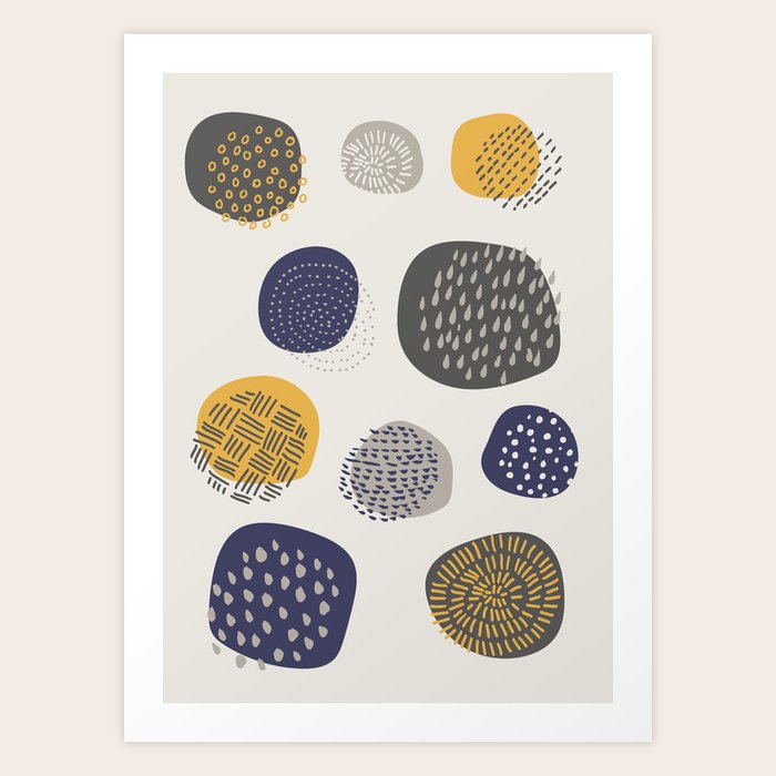 Abstract Circles In Mustard Charcoal And Navy Art Print By
