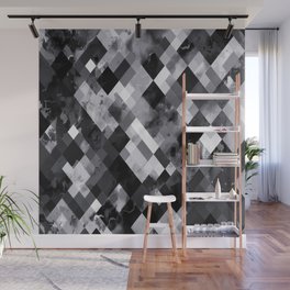 graphic design pixel geometric square pattern abstract background in black and white Wall Mural