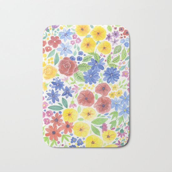 Doodle floral garden in watercolor Bath Mat