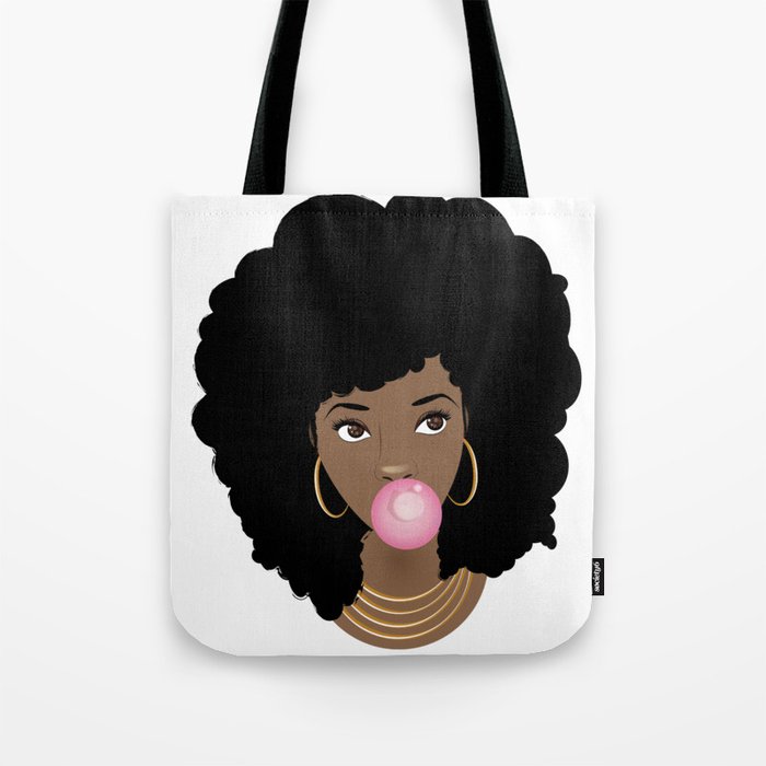 Black Woman Popping Pink Bubblegum Tote Bag