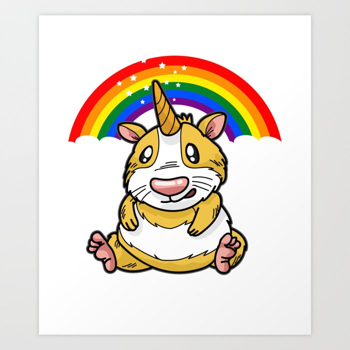 Guinea Pig Unicorn Rainbow Cartoon Comic Gift Art Print By