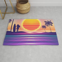Sunset Surfing Synthwave Area & Throw Rug