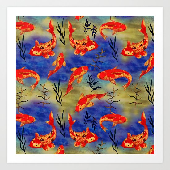 The deep water- koi fishes - watercolor Art Print