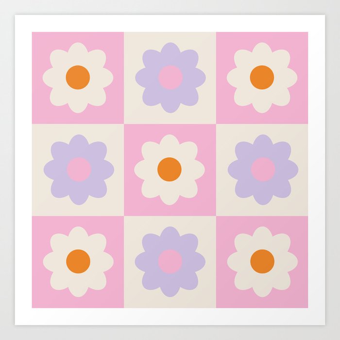 Retro Flower Pattern S Art Print