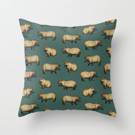 Cute Capybara Pattern - Giant Rodents on Dark Teal Throw Pillow