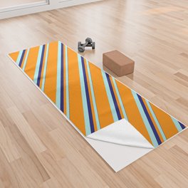 [ Thumbnail: Midnight Blue, Turquoise, and Dark Orange Colored Lines/Stripes Pattern Yoga Towel ]