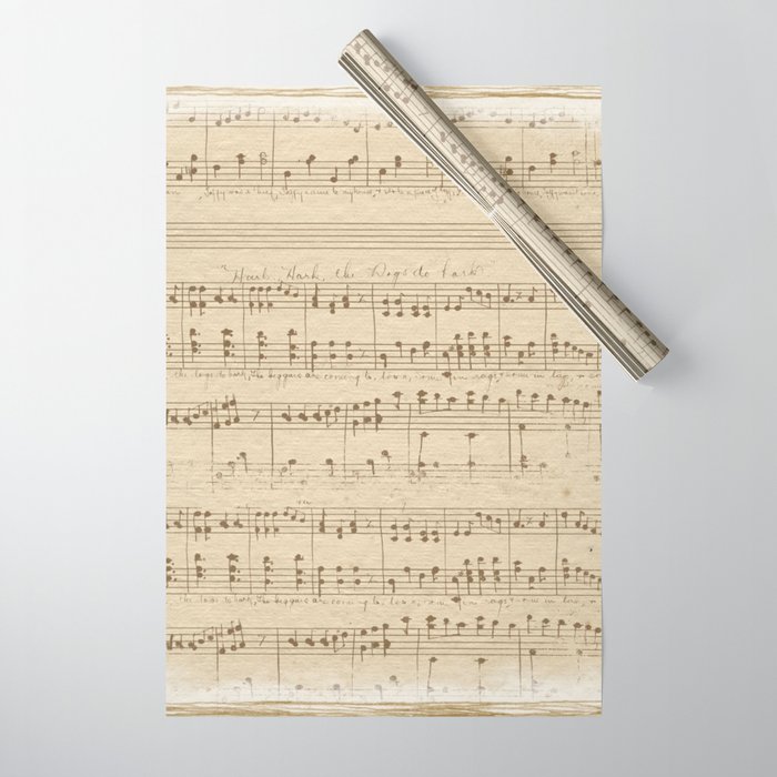 vintage beige music notes Wrapping Paper by Etnousta