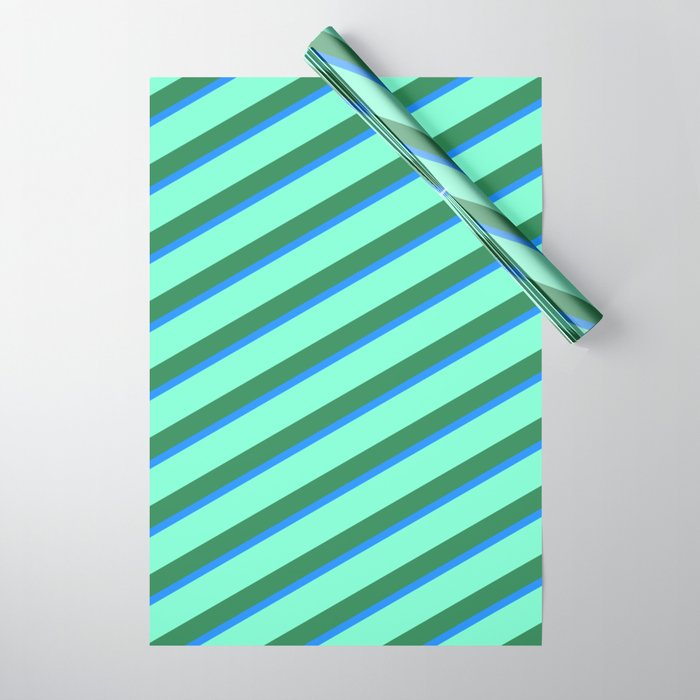 Aquamarine, Sea Green & Blue Colored Stripes Pattern Wrapping Paper
