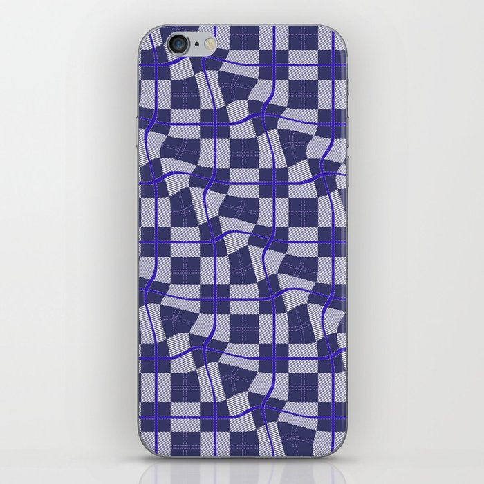 Warped Checkerboard Grid Illustration Navy Blue Lilac Purple iPhone Skin