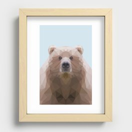 Cute geometric bear on blue/grey background Recessed Framed Print
