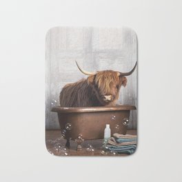 Highland Cow in the Tub Bath Mat | Animal, Washhands, Unique, Funny, Bull, Zoo, Farm, Babyanimals, Tub, Bathroom 