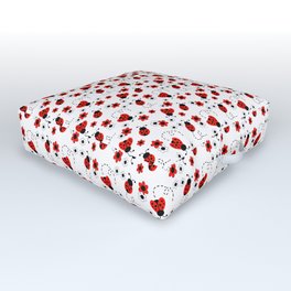 Red Ladybug Floral Pattern Outdoor Floor Cushion
