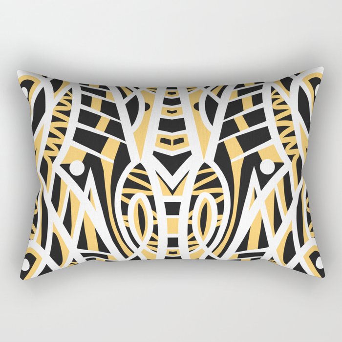 Charcoal White and Yellow Abstract Tribal Pattern Rectangular Pillow