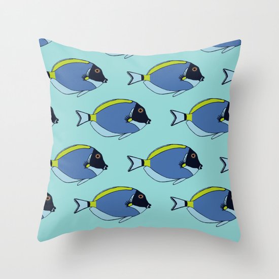 Powder blue surgeon fish pattern Throw Pillow