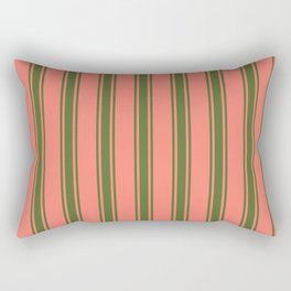 [ Thumbnail: Salmon & Dark Olive Green Colored Stripes Pattern Rectangular Pillow ]