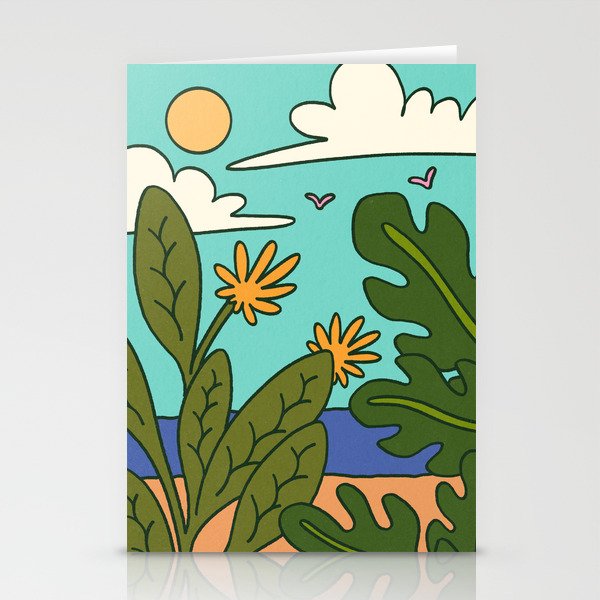 Beach Ocean Landscape Plants Nature Retro 70s Stationery Cards
