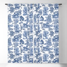 Elegant Vintage Blue Horse Toile Pattern Blackout Curtain