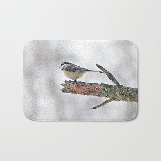 Chickadee Versus Winter Storm Stella Bath Mat