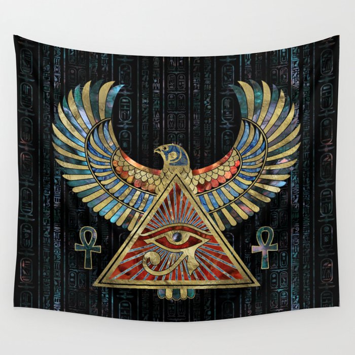 Eye of Horus - Wadjet  Gemstone and Gold Wall Tapestry