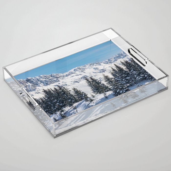 Winter landscape with snow-covered fir trees Acrylic Tray