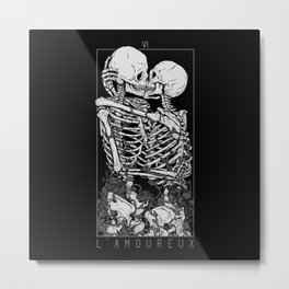 The Lovers Metal Print | Blackandwhite, Black, Occult, Skull, Love, Dead, Kiss, Tarot, Curated, Ink Pen 