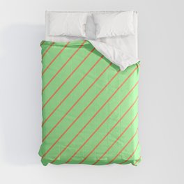 [ Thumbnail: Coral & Green Colored Lined/Striped Pattern Comforter ]
