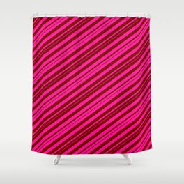 [ Thumbnail: Deep Pink and Maroon Colored Stripes/Lines Pattern Shower Curtain ]