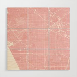 Los Angeles, CA, City Map - Pink Wood Wall Art