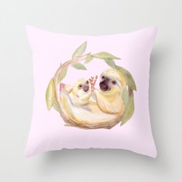 Mama and Baby Sloth - Rose Throw Pillow
