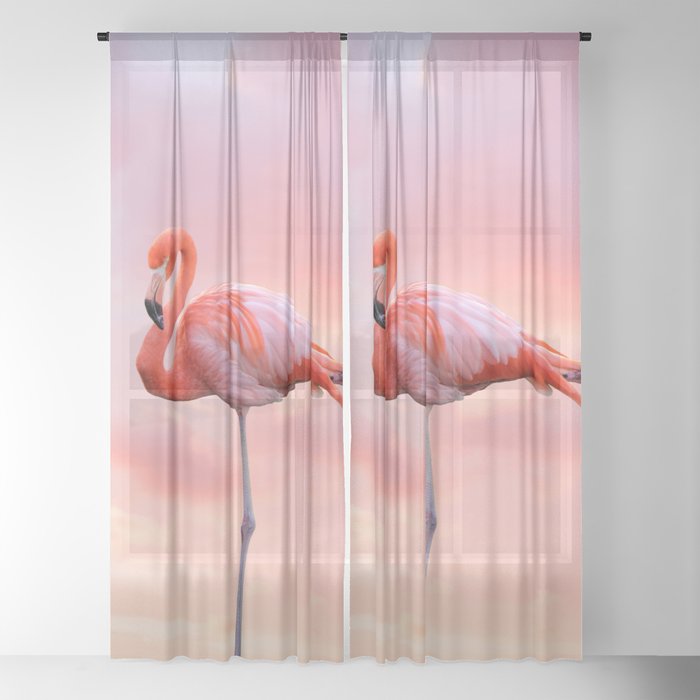 Pink Flamingo Sunset Sheer Curtain By Wildhood Society6