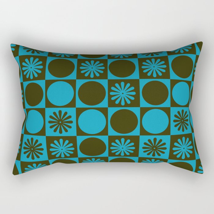 Retro Checkered Pattern (Muted Blue / Dark Green) Rectangular Pillow