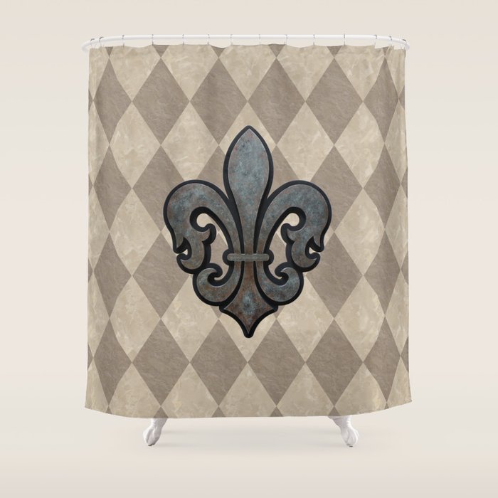 Fleur De Lis On Tan Harlequin Background Shower Curtain By