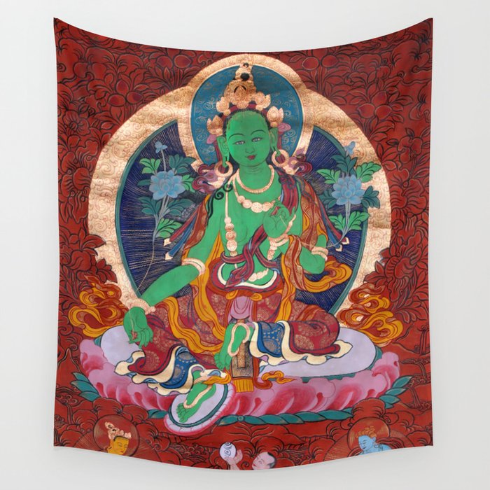 Green Tara Thangka Buddhist Art Print Wall Tapestry by walltowall Society6
