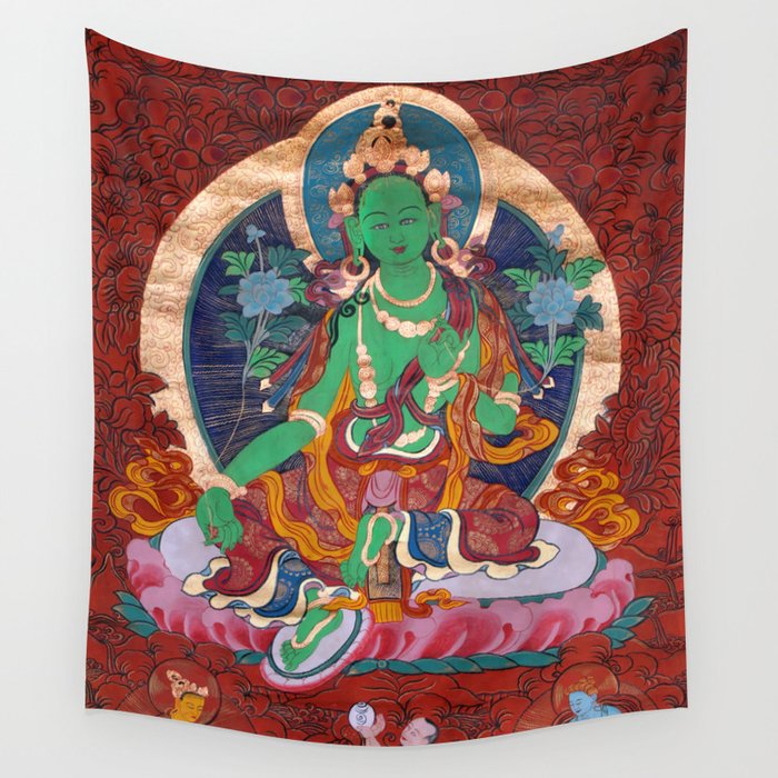 Green Tara Thangka Buddhist Art Print Wall Tapestry