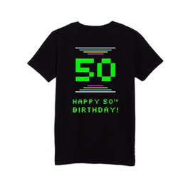 [ Thumbnail: 50th Birthday - Nerdy Geeky Pixelated 8-Bit Computing Graphics Inspired Look Kids T Shirt Kids T-Shirt ]